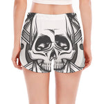 Cross Piston Mechanic Skull Print Women's Split Running Shorts