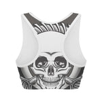 Cross Piston Mechanic Skull Print Women's Sports Bra