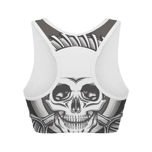 Cross Piston Mechanic Skull Print Women's Sports Bra