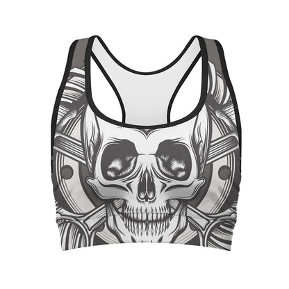 Cross Piston Mechanic Skull Print Women's Sports Bra