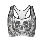 Cross Piston Mechanic Skull Print Women's Sports Bra