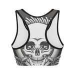 Cross Piston Mechanic Skull Print Women's Sports Bra