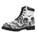 Cross Piston Mechanic Skull Print Padded Collar Lace Up Boots