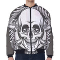 Cross Piston Mechanic Skull Print Zip Sleeve Bomber Jacket