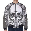 Cross Piston Mechanic Skull Print Zip Sleeve Bomber Jacket