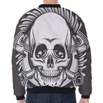 Cross Piston Mechanic Skull Print Zip Sleeve Bomber Jacket