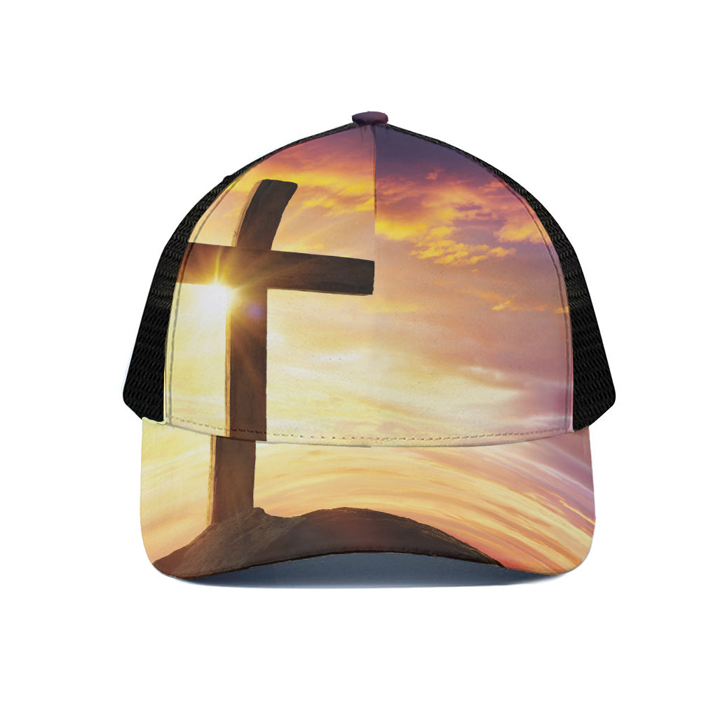 Crucifixion Of Jesus Christ Print Black Mesh Trucker Cap