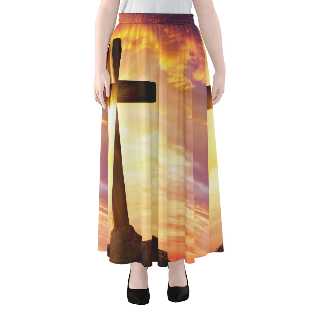 Crucifixion Of Jesus Christ Print Chiffon Maxi Skirt