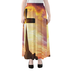 Crucifixion Of Jesus Christ Print Chiffon Maxi Skirt