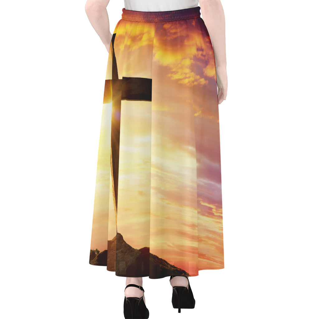 Crucifixion Of Jesus Christ Print Chiffon Maxi Skirt