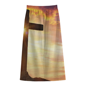 Crucifixion Of Jesus Christ Print Cotton Front Slit Maxi Skirt