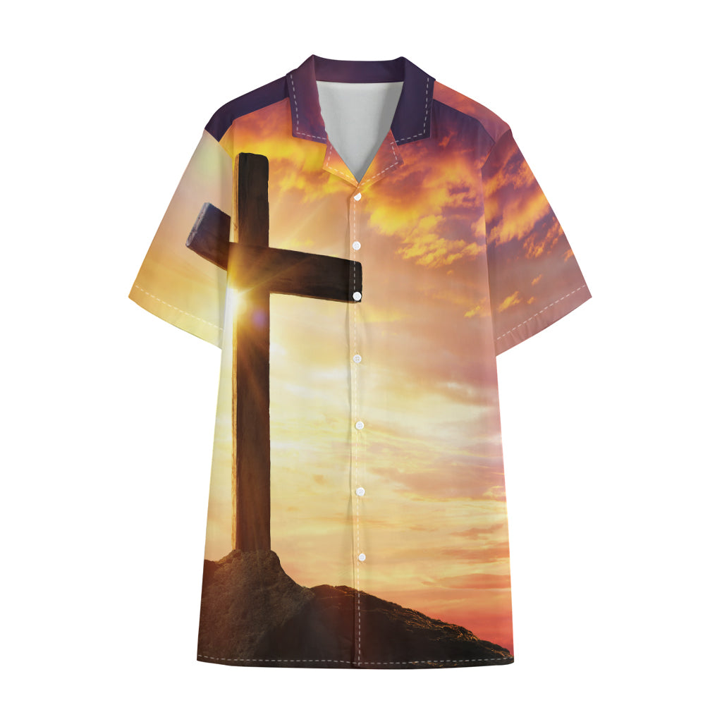 Crucifixion Of Jesus Christ Print Cotton Hawaiian Shirt
