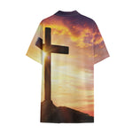 Crucifixion Of Jesus Christ Print Cotton Hawaiian Shirt