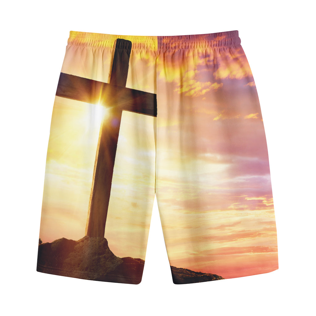 Crucifixion Of Jesus Christ Print Cotton Shorts