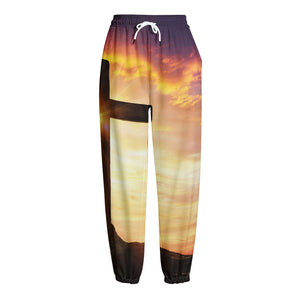 Crucifixion Of Jesus Christ Print Fleece Lined Knit Pants