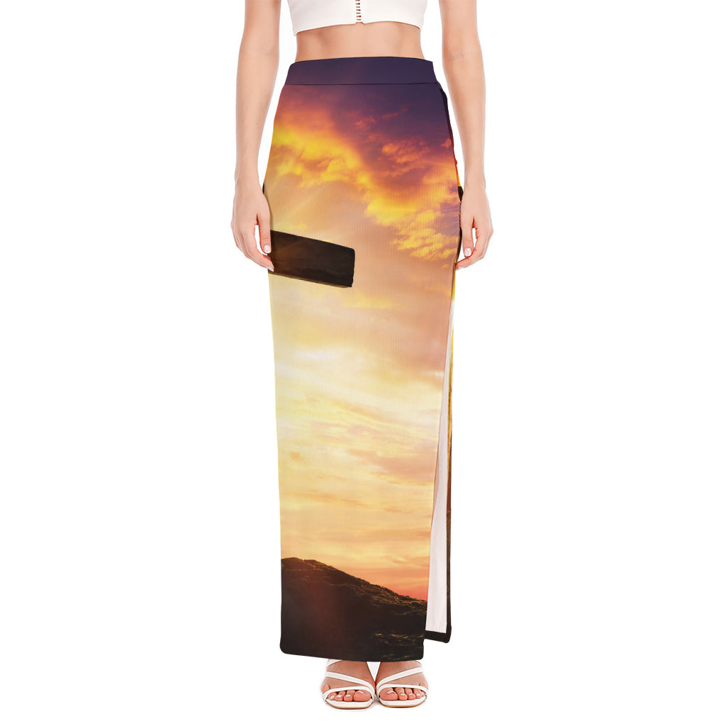 Crucifixion Of Jesus Christ Print High Slit Maxi Skirt