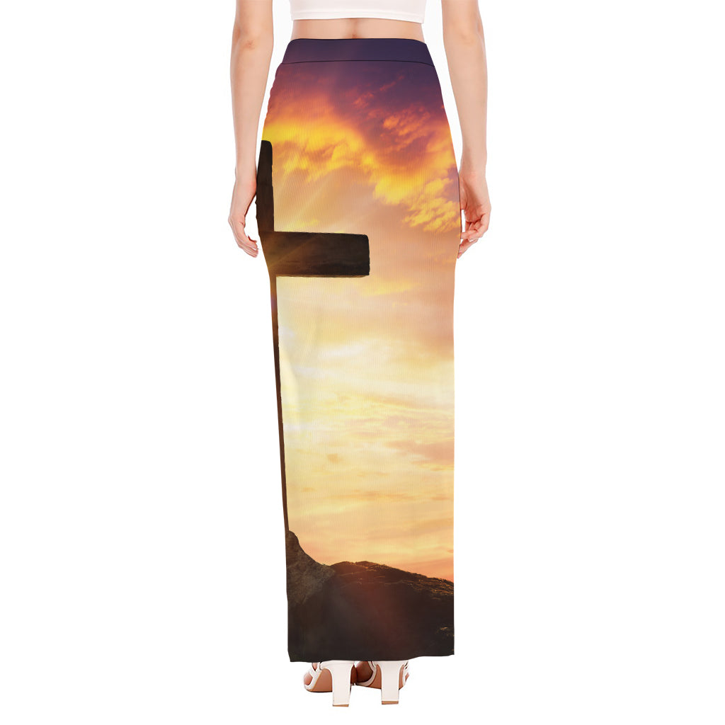 Crucifixion Of Jesus Christ Print High Slit Maxi Skirt