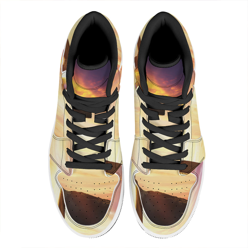 Crucifixion Of Jesus Christ Print High Top Leather Sneakers