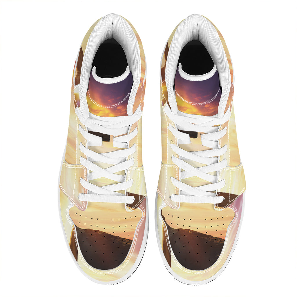 Crucifixion Of Jesus Christ Print High Top Leather Sneakers