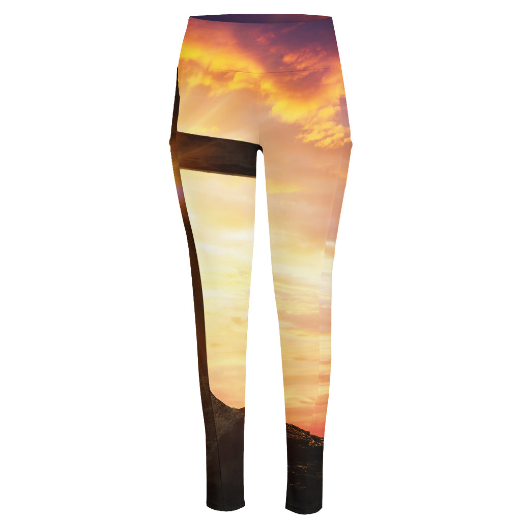 Crucifixion Of Jesus Christ Print High-Waisted Pocket Leggings