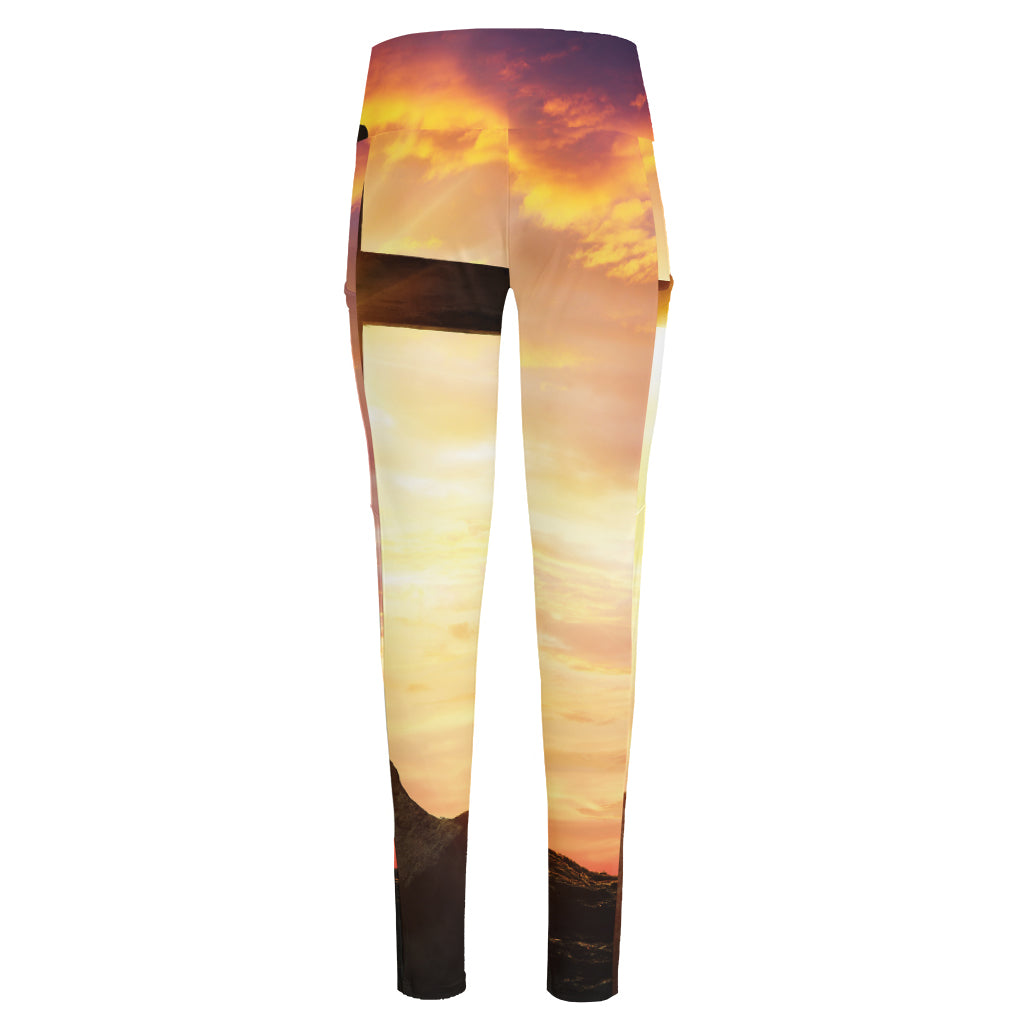 Crucifixion Of Jesus Christ Print High-Waisted Pocket Leggings