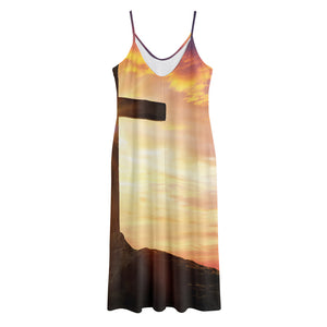 Crucifixion Of Jesus Christ Print Jersey Midi Cami Dress