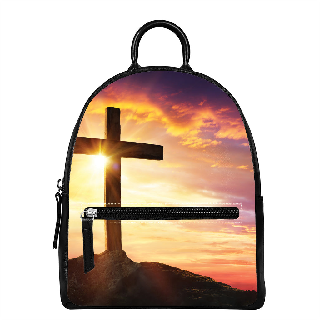 Crucifixion Of Jesus Christ Print Leather Backpack
