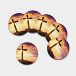 Crucifixion Of Jesus Christ Print Leather Coaster Set