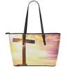 Crucifixion Of Jesus Christ Print Leather Tote Bag