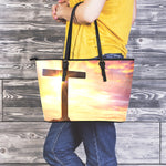 Crucifixion Of Jesus Christ Print Leather Tote Bag