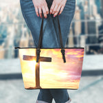 Crucifixion Of Jesus Christ Print Leather Tote Bag