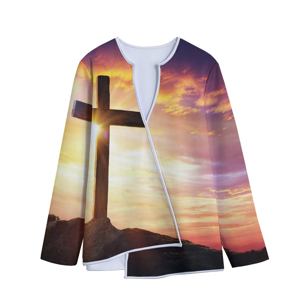 Crucifixion Of Jesus Christ Print Long Sleeve Short Coat