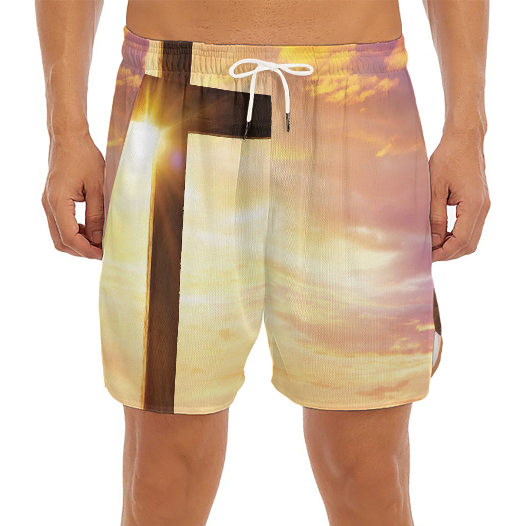 Crucifixion Of Jesus Christ Print Men's Split Running Shorts