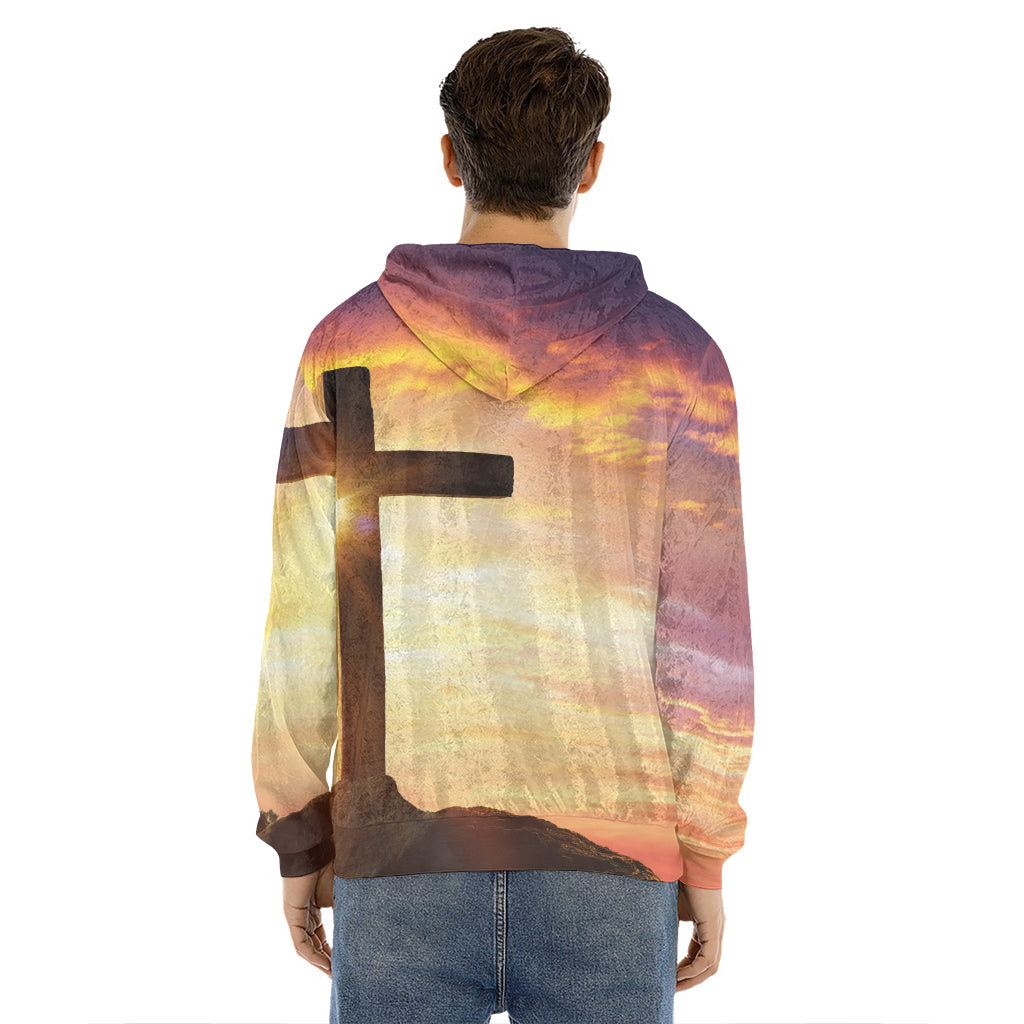 Crucifixion Of Jesus Christ Print Men's Velvet Pullover Hoodie