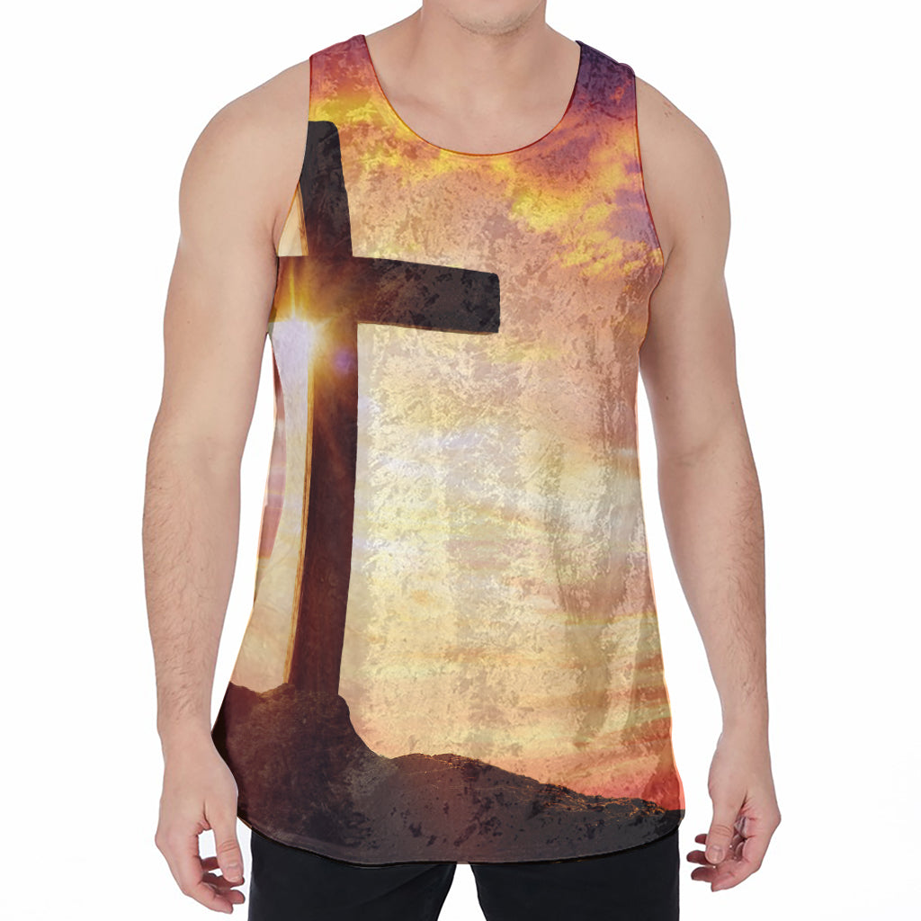 Crucifixion Of Jesus Christ Print Men's Velvet Tank Top