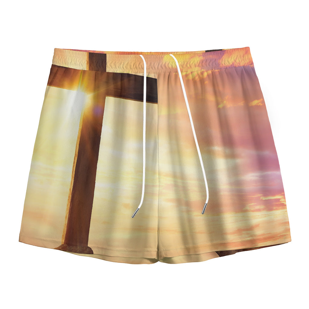 Crucifixion Of Jesus Christ Print Mesh Shorts