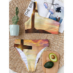 Crucifixion Of Jesus Christ Print One Shoulder Bikini Top