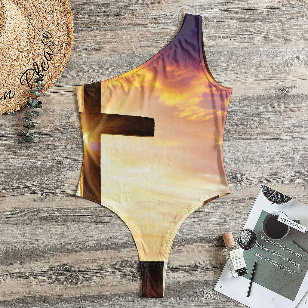 Crucifixion Of Jesus Christ Print One Shoulder Bodysuit