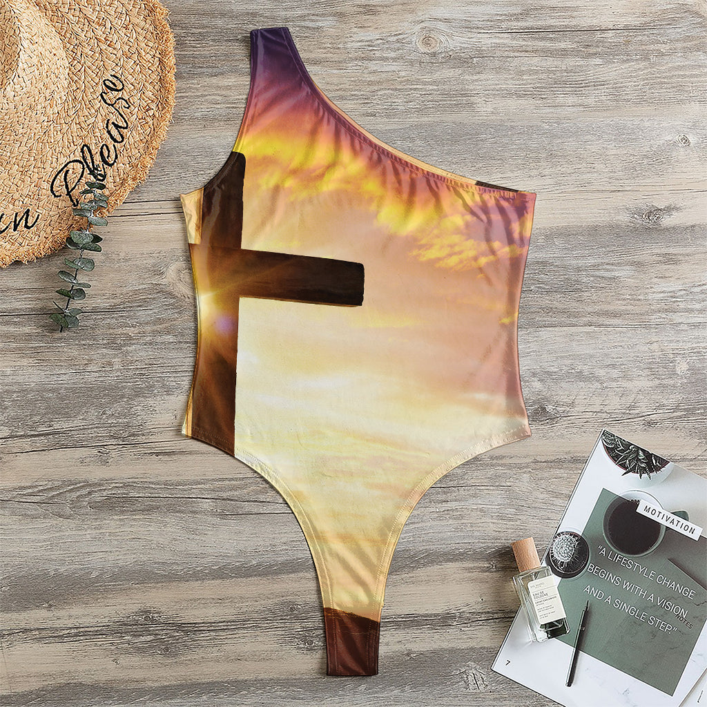 Crucifixion Of Jesus Christ Print One Shoulder Bodysuit