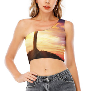 Crucifixion Of Jesus Christ Print One Shoulder Crop Top