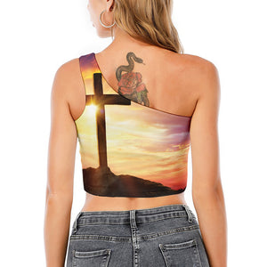 Crucifixion Of Jesus Christ Print One Shoulder Crop Top