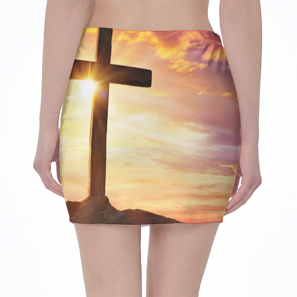Crucifixion Of Jesus Christ Print Pencil Mini Skirt