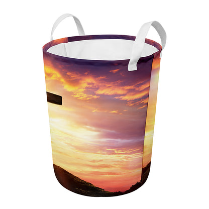 Crucifixion Of Jesus Christ Print Round Laundry Basket