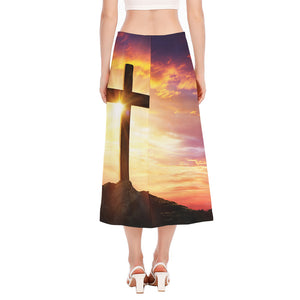 Crucifixion Of Jesus Christ Print Side Slit Midi Skirt