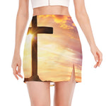 Crucifixion Of Jesus Christ Print Side Slit Mini Skirt