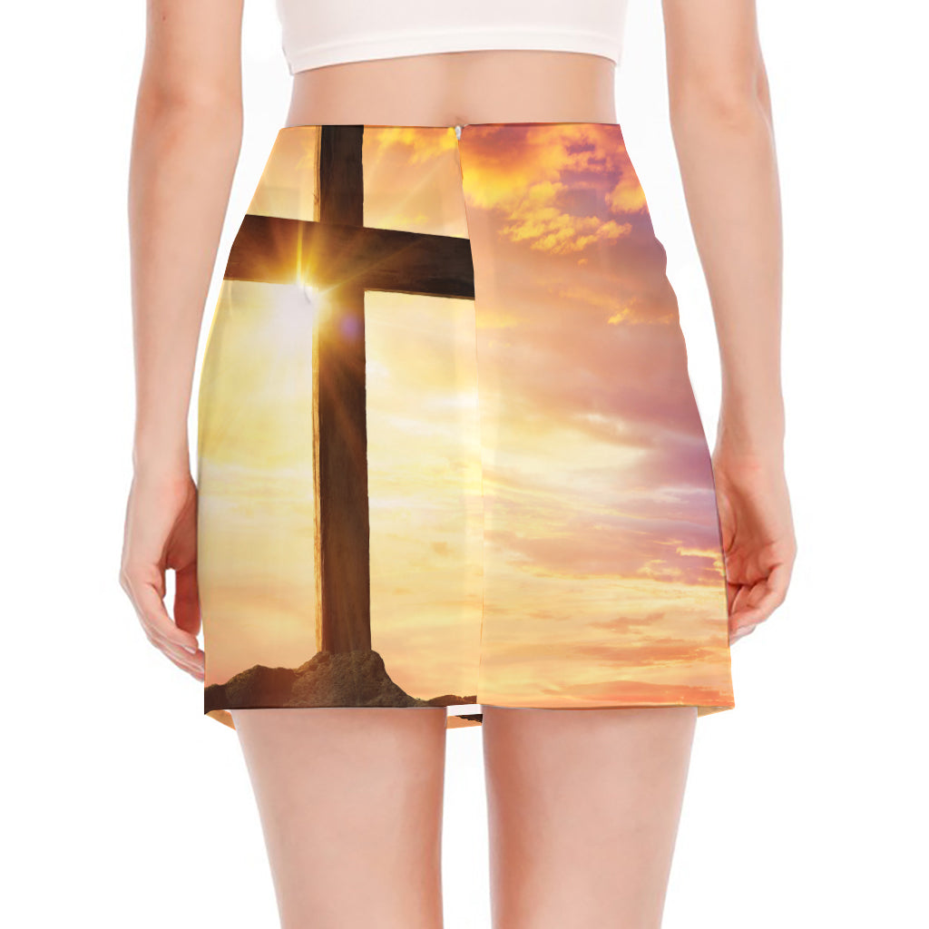 Crucifixion Of Jesus Christ Print Side Slit Mini Skirt