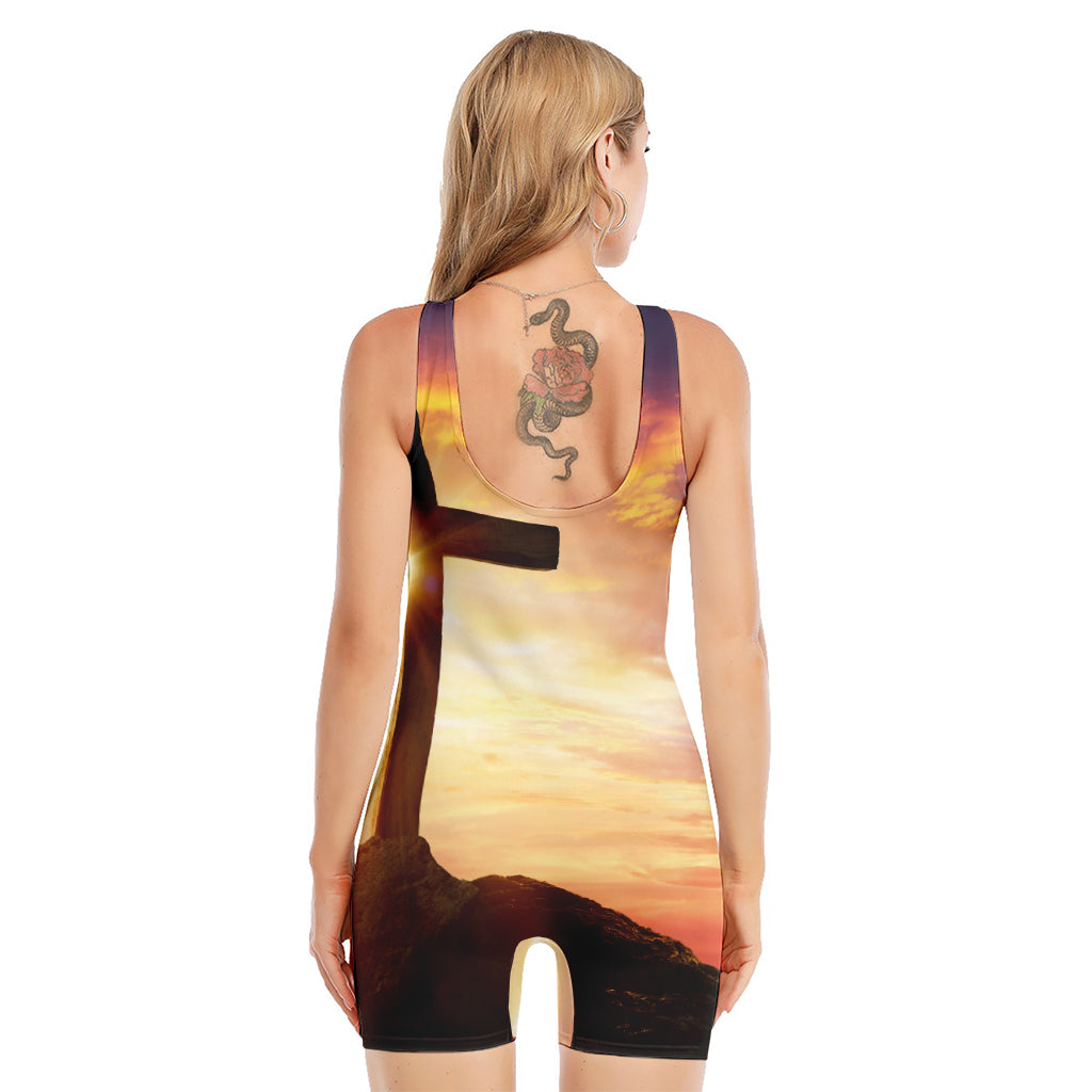 Crucifixion Of Jesus Christ Print Sleeveless One Piece Swimsuit