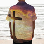 Crucifixion Of Jesus Christ Print Textured Short Sleeve Shirt