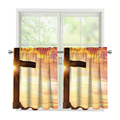 Crucifixion Of Jesus Christ Print Tier Curtains