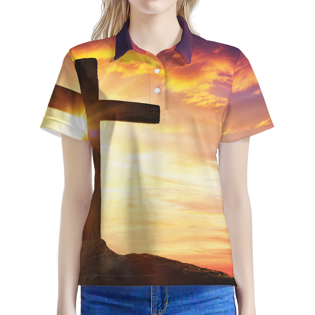 Crucifixion Of Jesus Christ Print Women's Polo Shirt